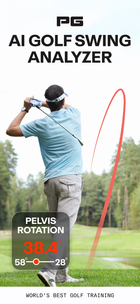 Performance Golf AI Swing Fix - 골퍼가 스윙 경로 및 골반 회전 데이터를 보여주는 Performance Golf AI 스윙 분석기를 사용하는 모습