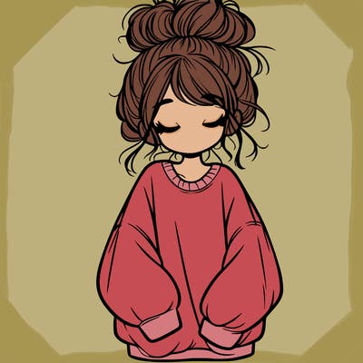 girl with baggy sweatshirt and messy bun