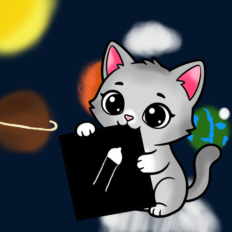 a small cat with a blank sheet of paper in its hand. the cat is sooooooo cute!