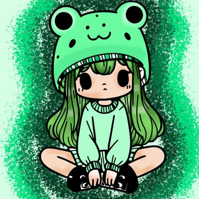 a girl wearing a frog hat and some frog socks