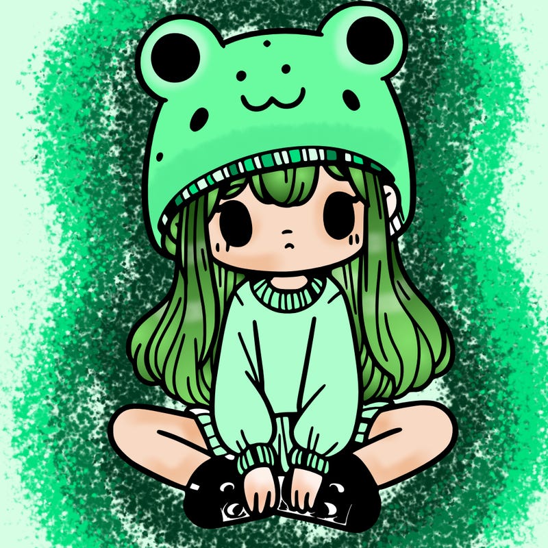 a girl wearing a frog hat and some frog socks