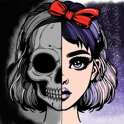 realistic girl with half skull mask