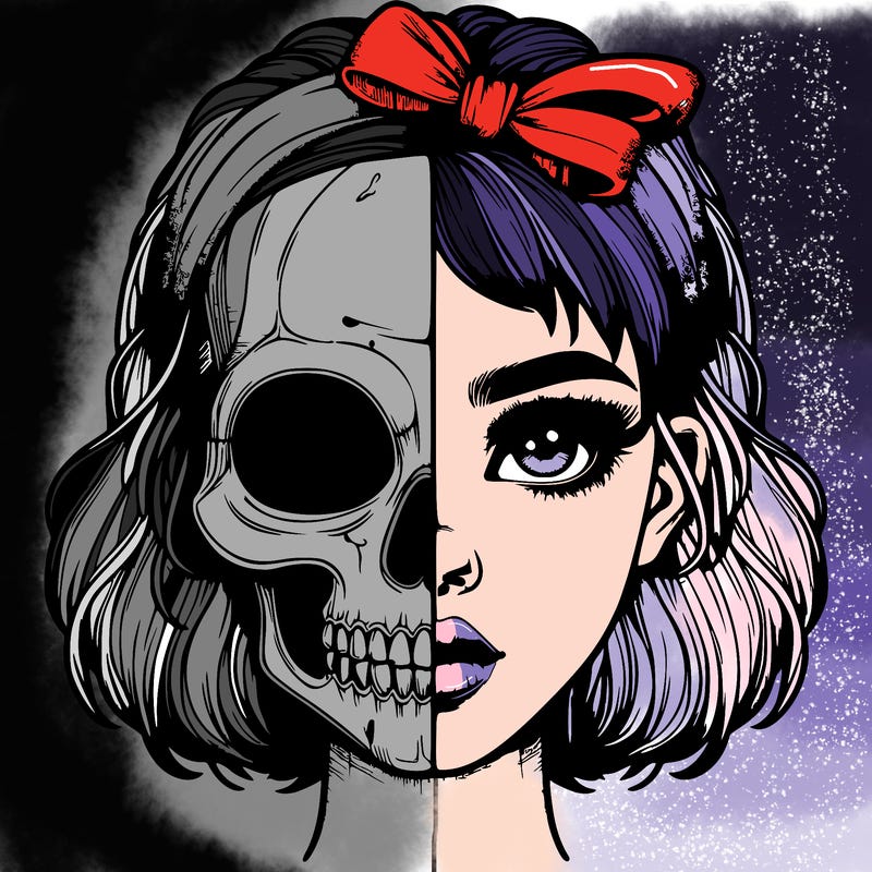 realistic girl with half skull mask