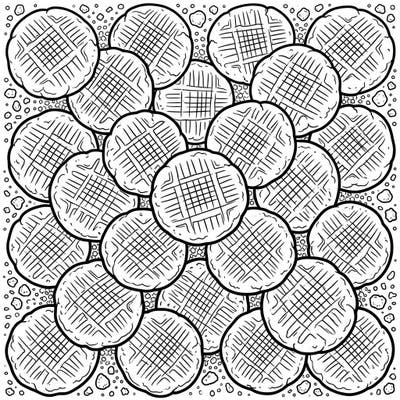 Dive into a delicious world with this intricate coloring page featuring a bountiful array of peanut butter cookies. Each cookie, adorned with its classic crosshatch pattern, promises a satisfying and delightful coloring experience.