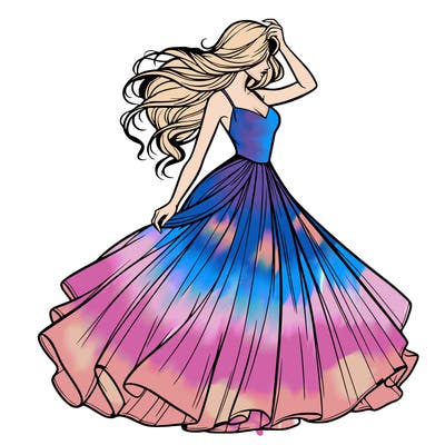 realistic woman with dress flowing in the wind