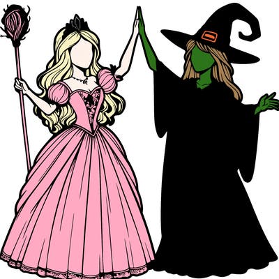 detailed realistic split of a princess and a witch