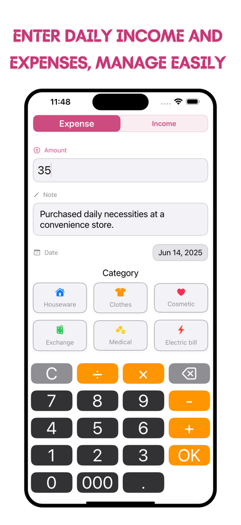 MoneyBay: Expense Manager - MoneyBay app interface for entering daily expenses with category icons and a numeric keypad