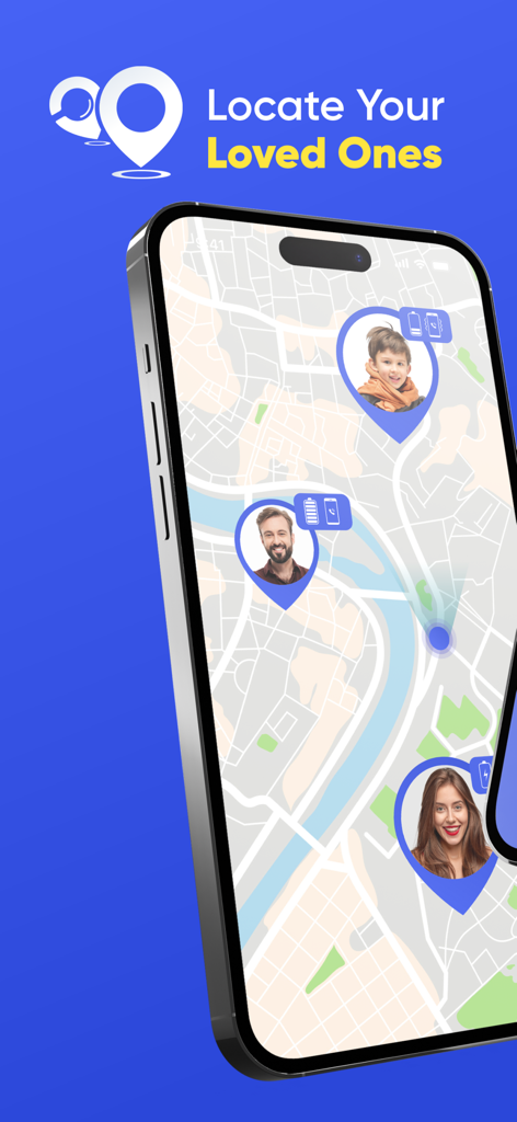 GPS Phone Location Tracker - Locato app interface showing family members real time locations on a digital map