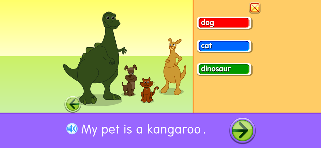 Children learning animal names and vocabulary in the Starfall All About Me app
