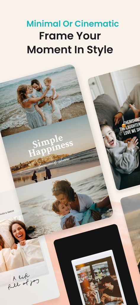 FastCut 앱에서 가족 및 라이프스타일 추억 편집을 위한 시네마틱하고 미니멀한 영상 프레임