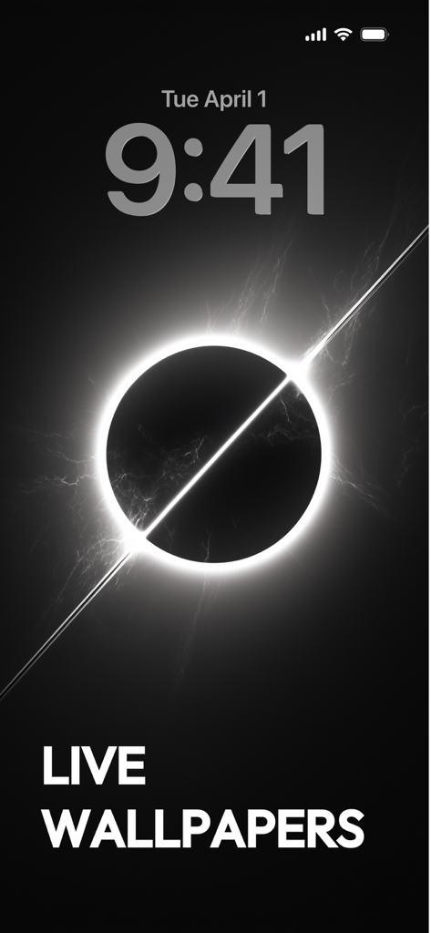 Wallpapers App for iPhone - An iPhone screen displaying a dark aesthetic live wallpaper with a glowing white circle