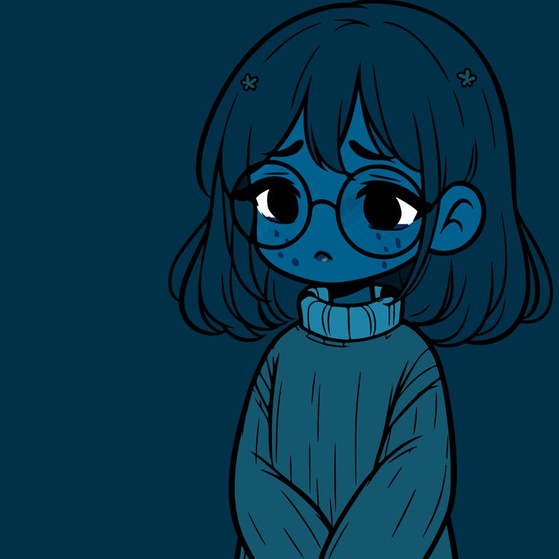 sad girl with glasses in a sweater