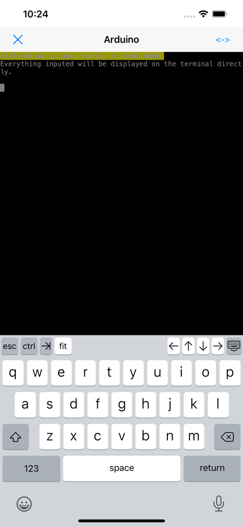 AirTerminal - BLE Terminal - AirTerminal app interface showing a terminal session for Arduino over Bluetooth