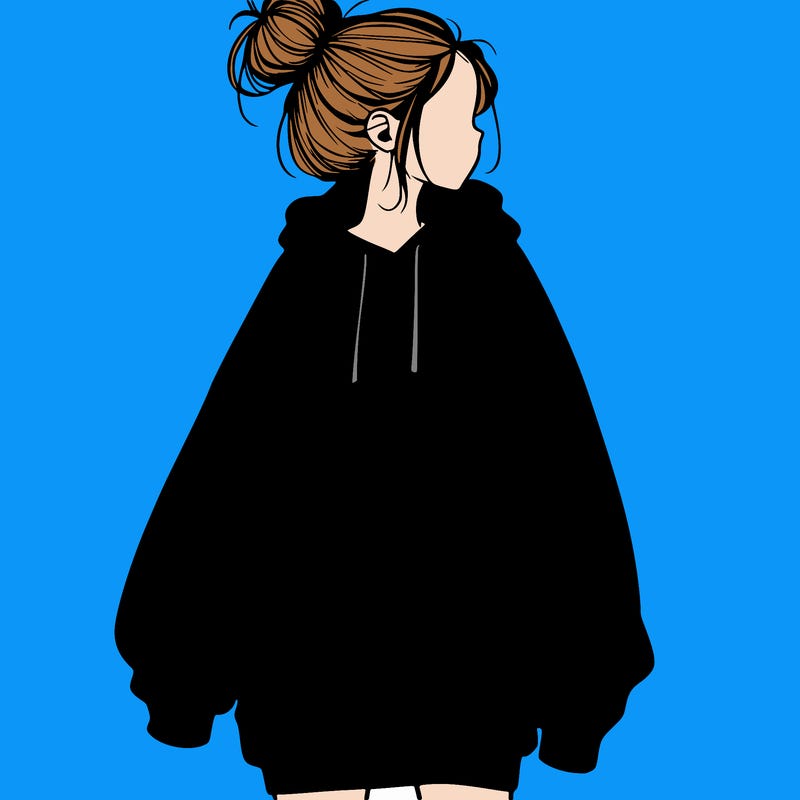 realistic girl with a oversized sweatshirt on and a bun
