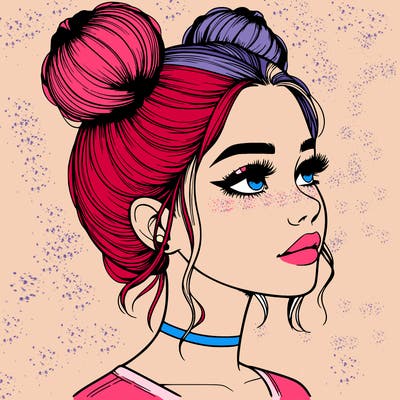 realistic girl with buns on the top of her head