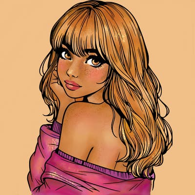 realistic girl with bangs looking over her shoulder