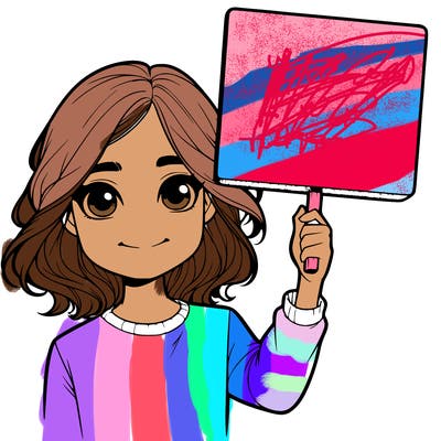 realistic girl holding up a sign