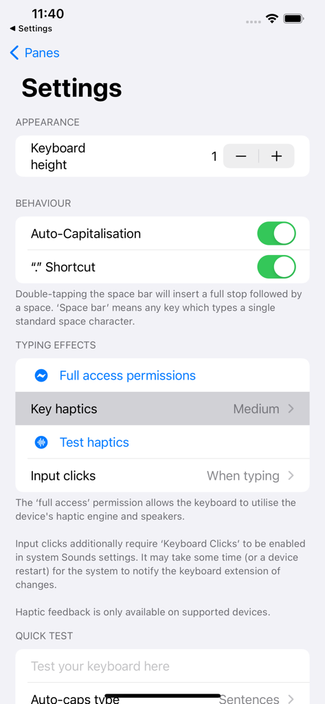 Keybuild - Keybuildアプリの設定メニュー。キーボードのカスタマイズオプションを表示。