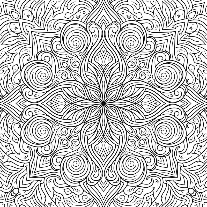 Unleash your creativity with this stunning Auroral Arcs Mandala, a symmetrical design inspired by the mesmerizing Northern Lights. Its intricate patterns offer a captivating coloring experience perfect for all ages.