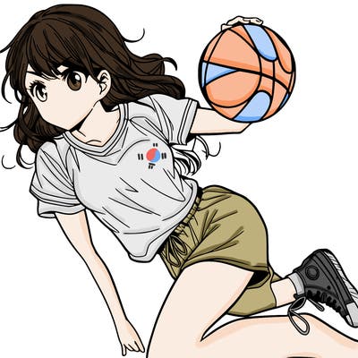 teen manga girl playing basketball