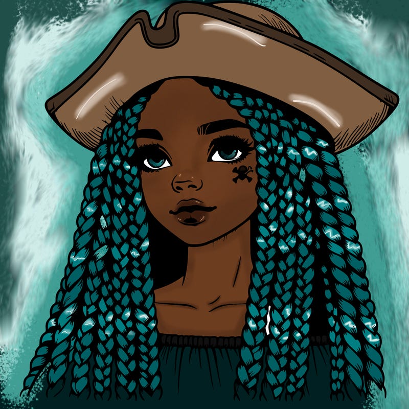 realistic girl with box braids and i realistic pirate hat