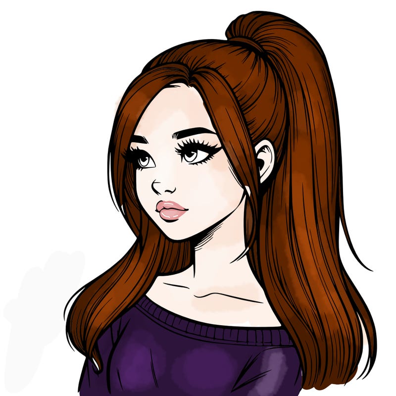 realistic girl with a high ponytail