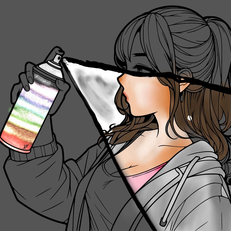a realistic girl spray, painting