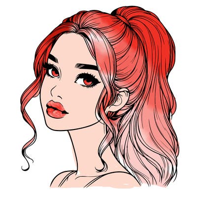 realistic girl with a ponytail on her hair and lips