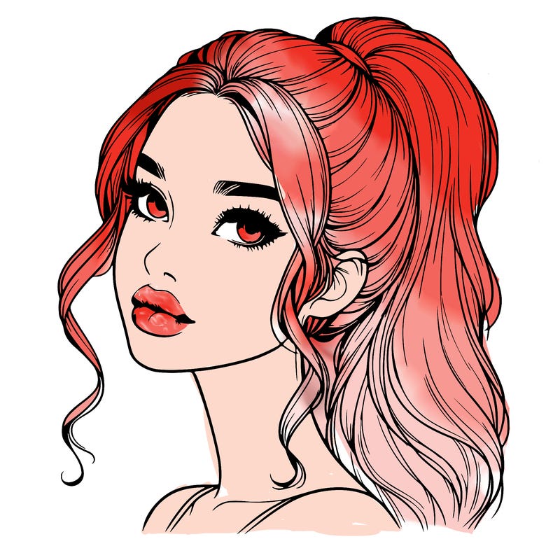 realistic girl with a ponytail on her hair and lips