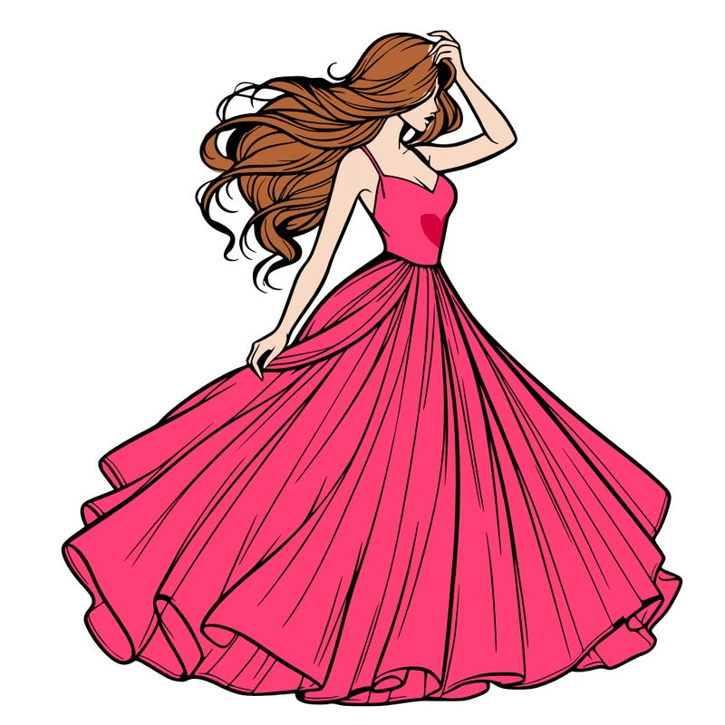 realistic woman with dress flowing in the wind