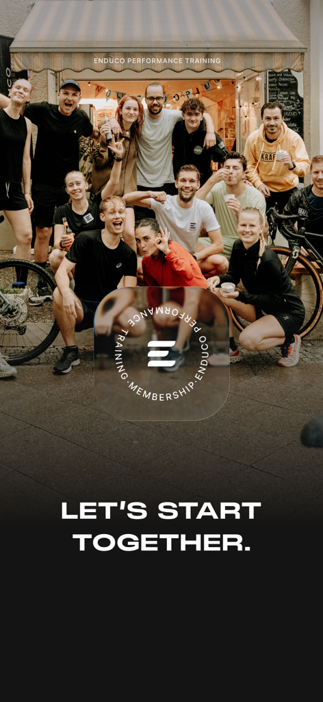Enduco: Running & Cycling - Un grupo de atletas de resistencia sonriendo con el logo de Enduco y el texto Empecemos juntos