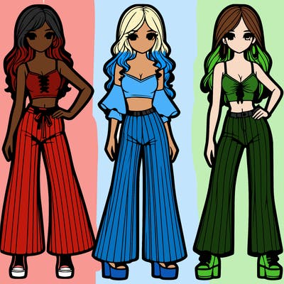 girls with flare pants and crop tops realistic