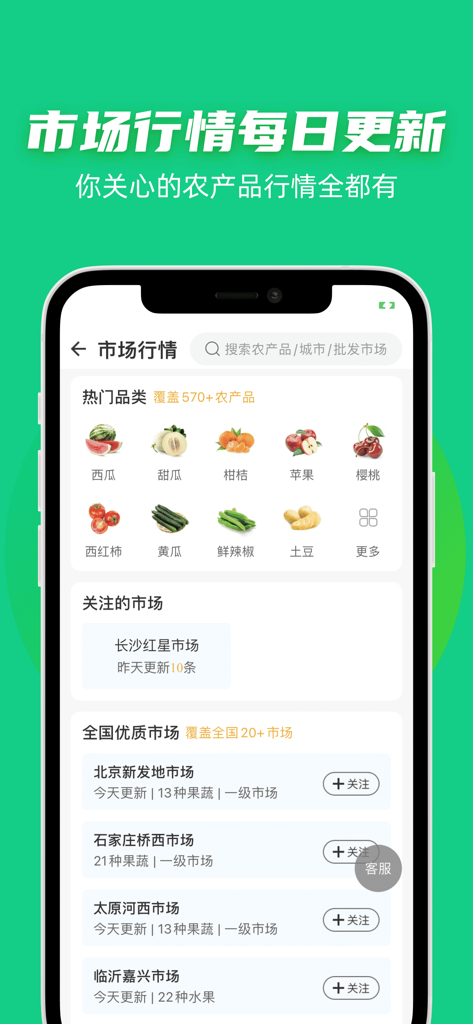 Douniu app interface showing daily agricultural price trends and market updates for various produce
