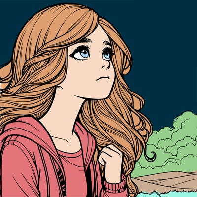 realistic girl looking at the sky