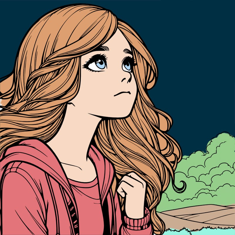 realistic girl looking at the sky