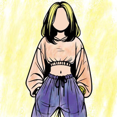 realistic girl faceless with baggy pants and a crop top