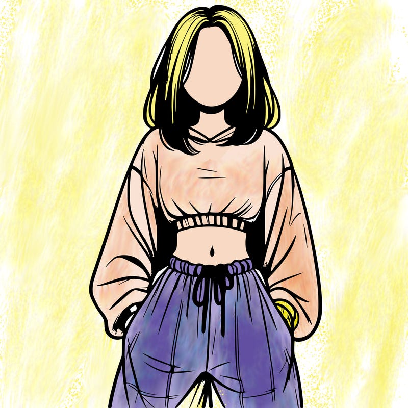 realistic girl faceless with baggy pants and a crop top