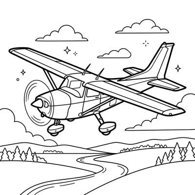 Take to the skies with this delightful light aircraft coloring page, specially crafted for seniors. Its clear outlines and spacious design offer an accessible and engaging artistic experience, perfect for relaxation.
