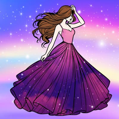 realistic woman with dress flowing in the wind