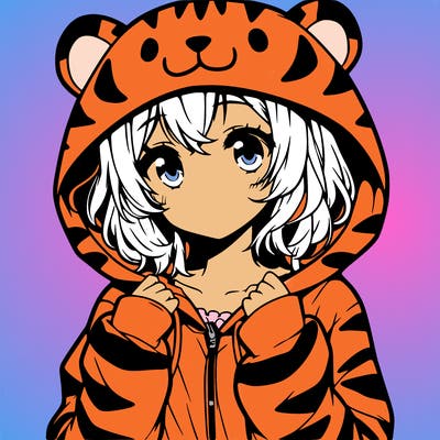 anime girl in a tiger hoodie