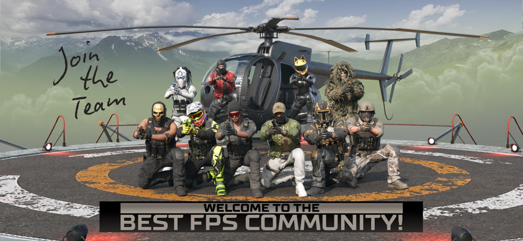 A group of tactical soldiers posing on a helipad with a helicopter in Combat Master Mobile