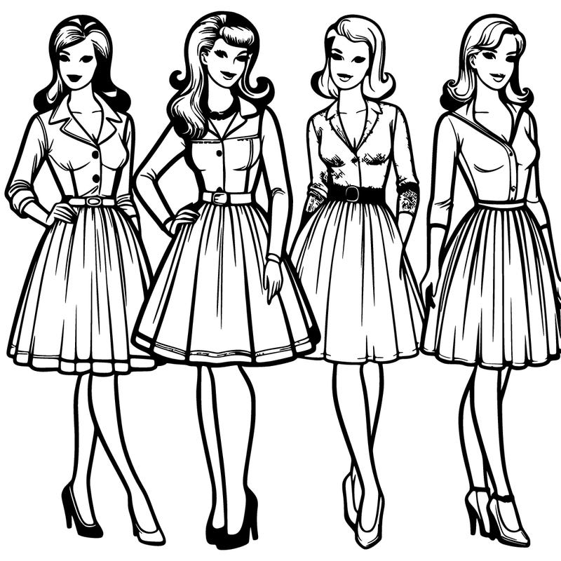 1960s retro women realistic full body