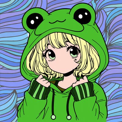 a cute teenage girl wearing a frog hoodie