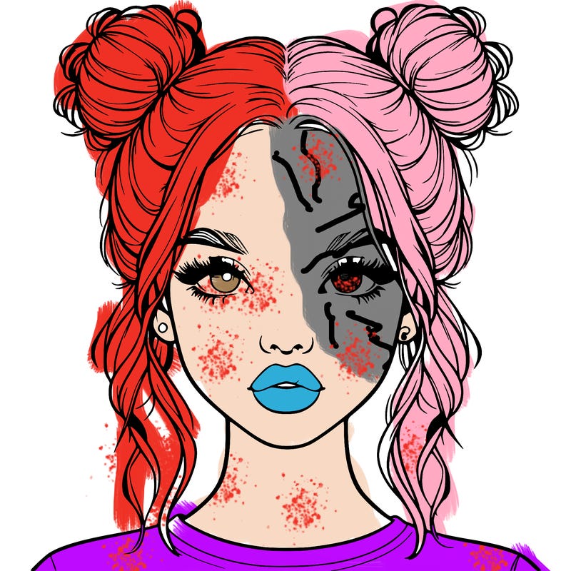 realistic girl with two buns in hair and lips