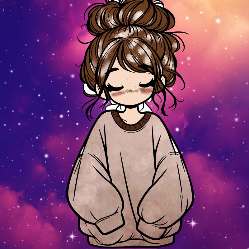 girl with baggy sweatshirt and messy bun