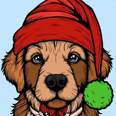 realistic dog with a christmas hat
