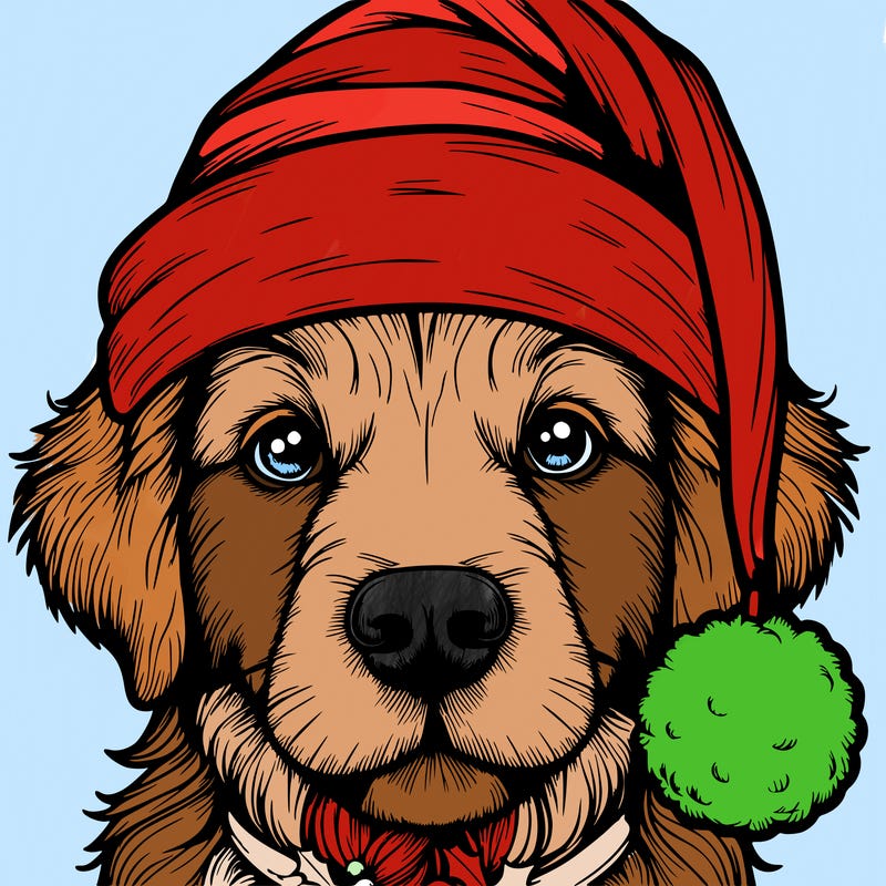 realistic dog with a christmas hat