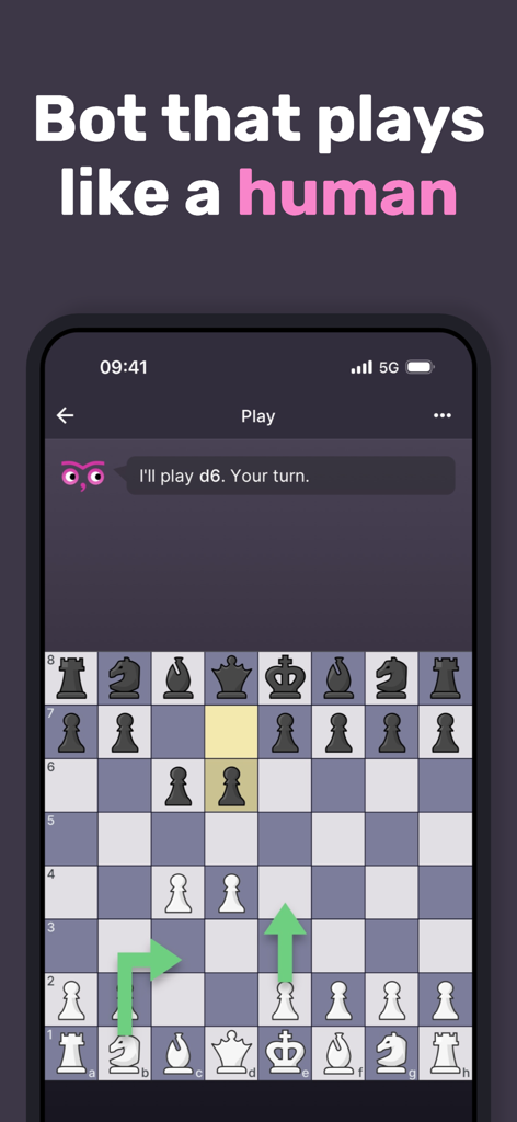 Noctie Chess Trainer - Partie d'échecs en cours sur l'application Noctie Chess Trainer contre une IA humaine