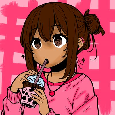 manga character drinking boba