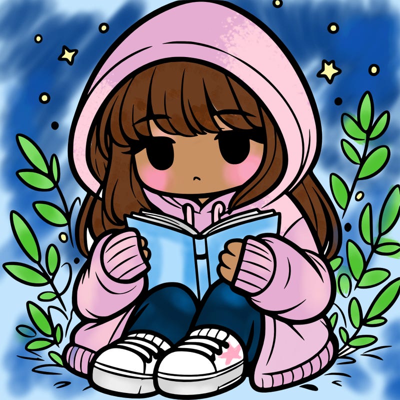 girl in oversized hoodie reading a book